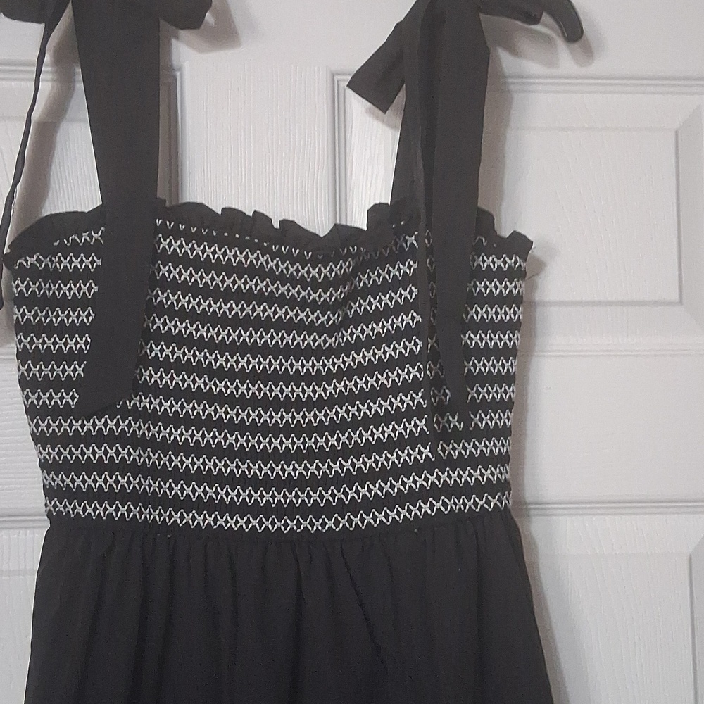 Black Smocked Midi Dress with Wide Straps
